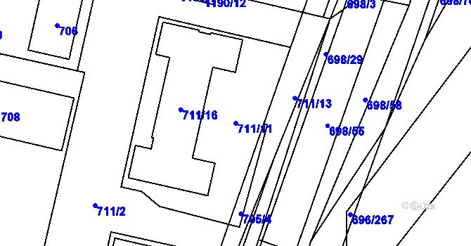 Parcela st. 711/11 v KÚ Slušovice, Katastrální mapa