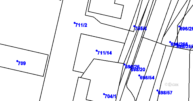 Parcela st. 711/14 v KÚ Slušovice, Katastrální mapa