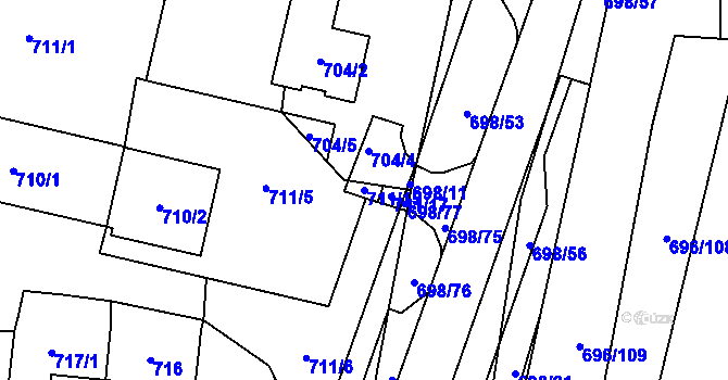 Parcela st. 711/15 v KÚ Slušovice, Katastrální mapa