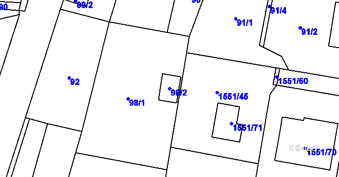 Parcela st. 98/2 v KÚ Slušovice, Katastrální mapa