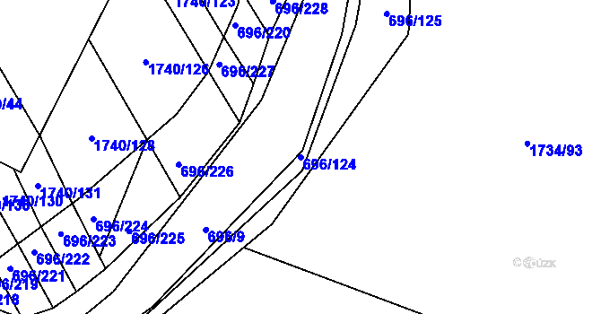 Parcela st. 696/124 v KÚ Slušovice, Katastrální mapa