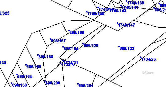 Parcela st. 696/126 v KÚ Slušovice, Katastrální mapa