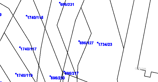 Parcela st. 696/127 v KÚ Slušovice, Katastrální mapa