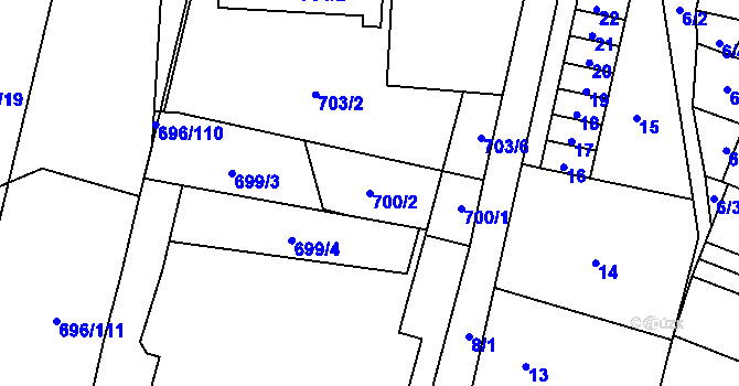 Parcela st. 700/2 v KÚ Slušovice, Katastrální mapa