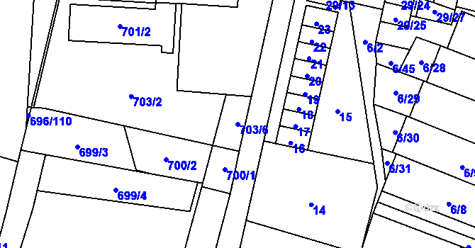 Parcela st. 703/6 v KÚ Slušovice, Katastrální mapa