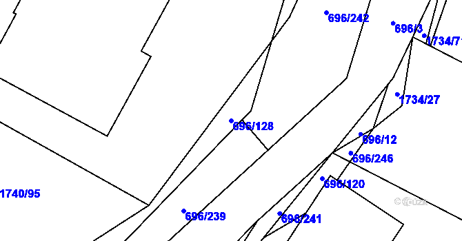 Parcela st. 696/128 v KÚ Slušovice, Katastrální mapa