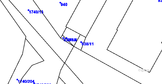 Parcela st. 938/11 v KÚ Slušovice, Katastrální mapa