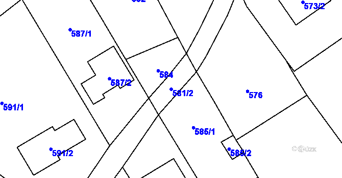 Parcela st. 581/2 v KÚ Slušovice, Katastrální mapa
