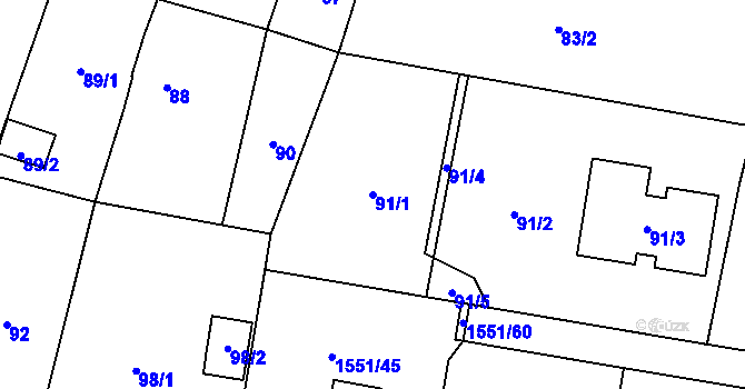 Parcela st. 91/1 v KÚ Slušovice, Katastrální mapa
