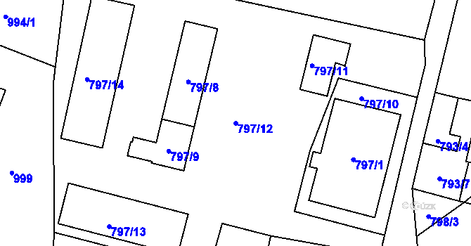 Parcela st. 797/12 v KÚ Slušovice, Katastrální mapa