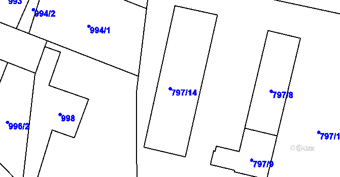 Parcela st. 797/14 v KÚ Slušovice, Katastrální mapa