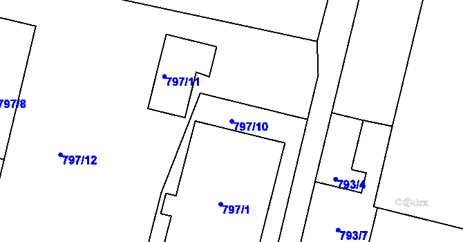 Parcela st. 797/10 v KÚ Slušovice, Katastrální mapa