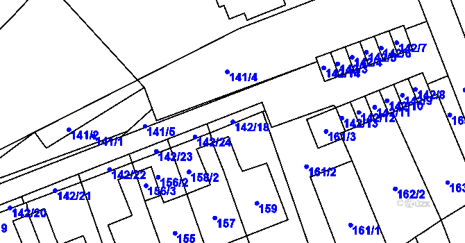 Parcela st. 142/18 v KÚ Slušovice, Katastrální mapa