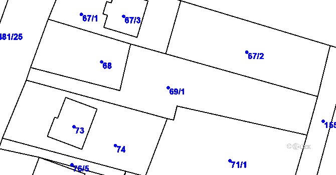 Parcela st. 69/1 v KÚ Slušovice, Katastrální mapa