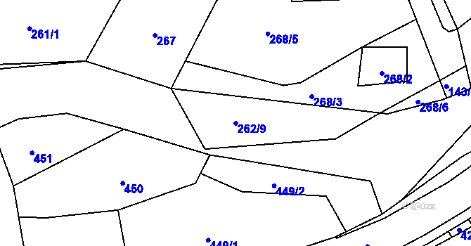 Parcela st. 262/9 v KÚ Slušovice, Katastrální mapa