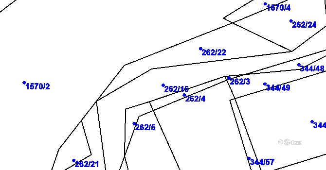Parcela st. 262/16 v KÚ Slušovice, Katastrální mapa