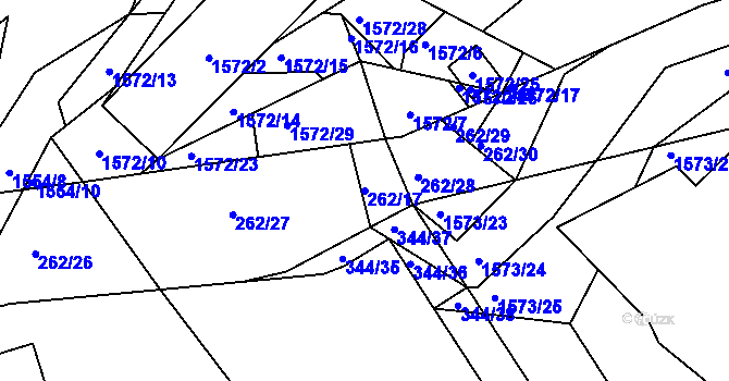 Parcela st. 262/17 v KÚ Slušovice, Katastrální mapa