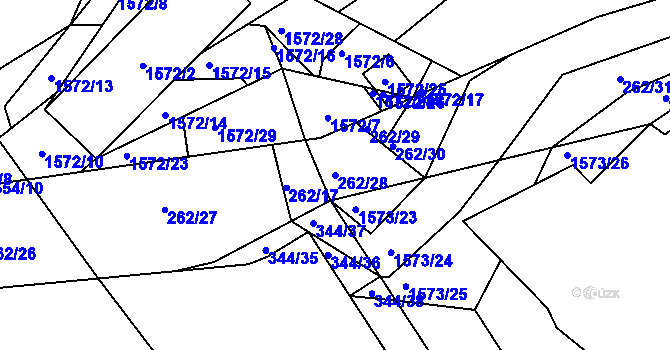 Parcela st. 262/28 v KÚ Slušovice, Katastrální mapa