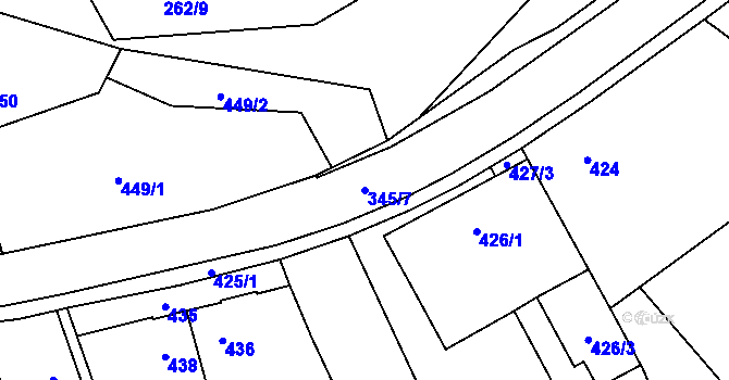 Parcela st. 345/7 v KÚ Slušovice, Katastrální mapa