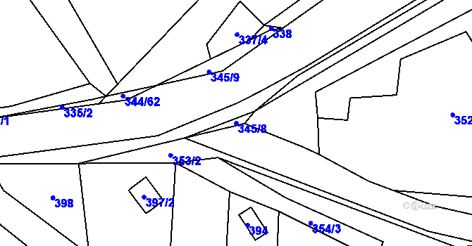 Parcela st. 345/8 v KÚ Slušovice, Katastrální mapa