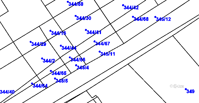 Parcela st. 345/11 v KÚ Slušovice, Katastrální mapa
