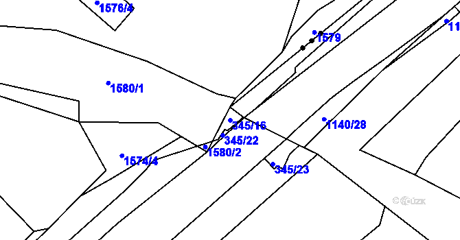 Parcela st. 345/16 v KÚ Slušovice, Katastrální mapa