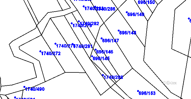 Parcela st. 696/146 v KÚ Slušovice, Katastrální mapa
