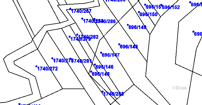 Parcela st. 696/147 v KÚ Slušovice, Katastrální mapa