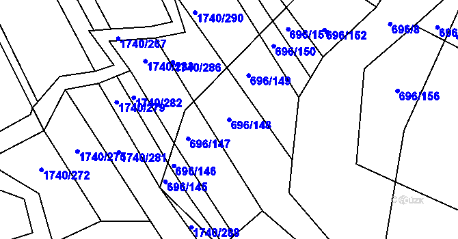Parcela st. 696/148 v KÚ Slušovice, Katastrální mapa