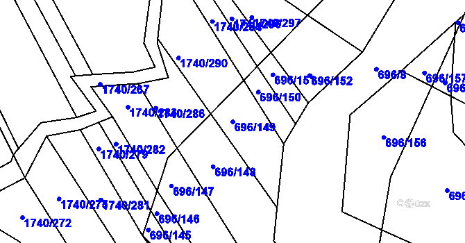 Parcela st. 696/149 v KÚ Slušovice, Katastrální mapa