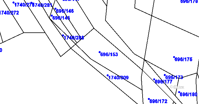 Parcela st. 696/153 v KÚ Slušovice, Katastrální mapa