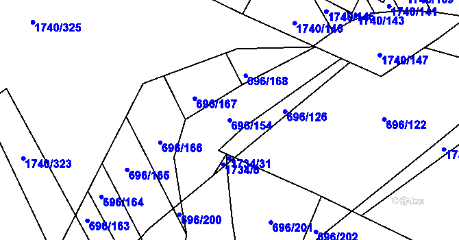 Parcela st. 696/154 v KÚ Slušovice, Katastrální mapa