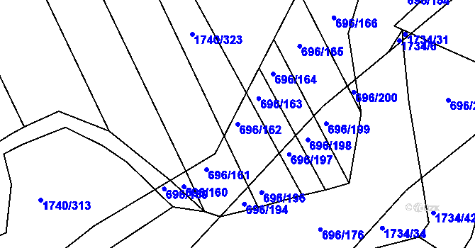 Parcela st. 696/162 v KÚ Slušovice, Katastrální mapa