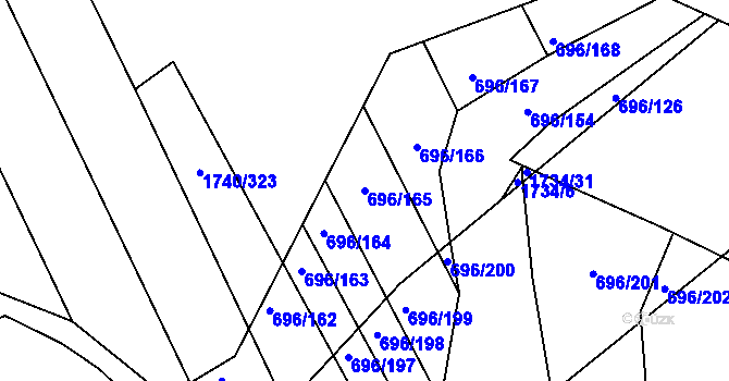 Parcela st. 696/165 v KÚ Slušovice, Katastrální mapa