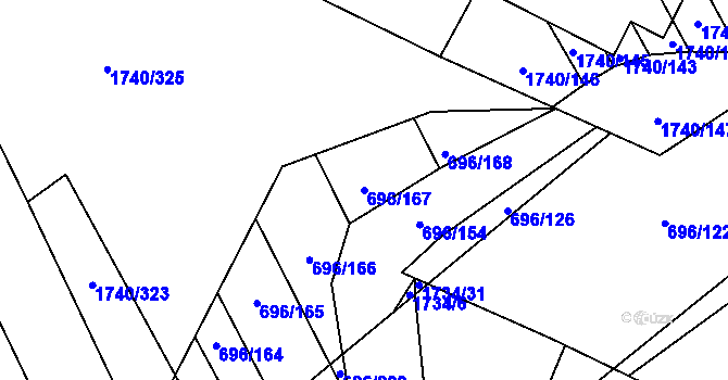 Parcela st. 696/167 v KÚ Slušovice, Katastrální mapa