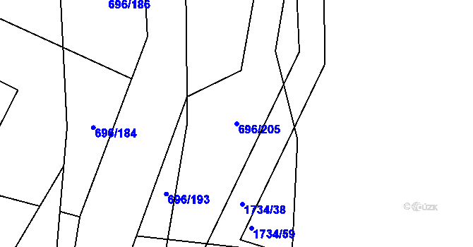 Parcela st. 696/205 v KÚ Slušovice, Katastrální mapa