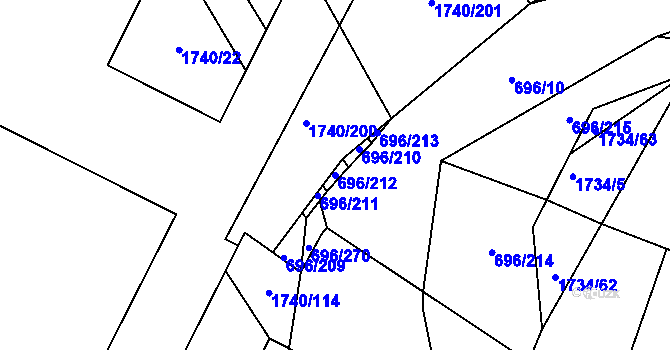 Parcela st. 696/212 v KÚ Slušovice, Katastrální mapa