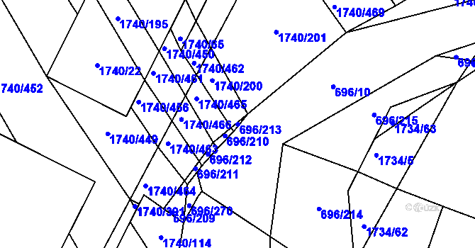 Parcela st. 696/213 v KÚ Slušovice, Katastrální mapa