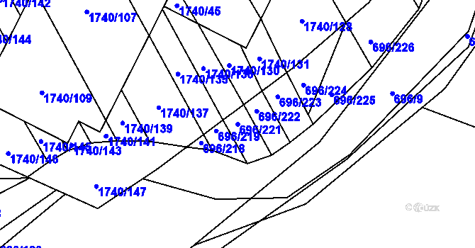 Parcela st. 696/221 v KÚ Slušovice, Katastrální mapa