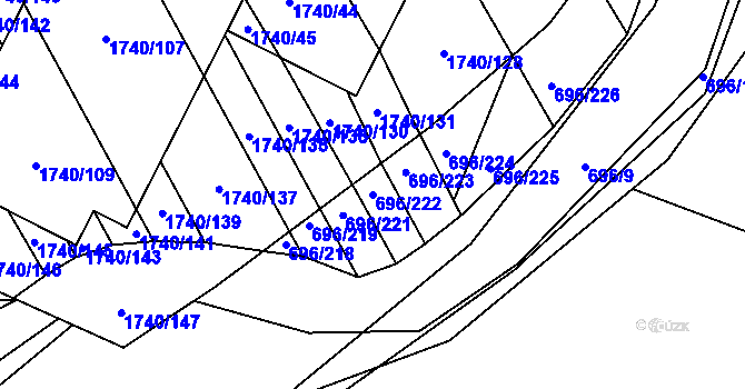 Parcela st. 696/222 v KÚ Slušovice, Katastrální mapa