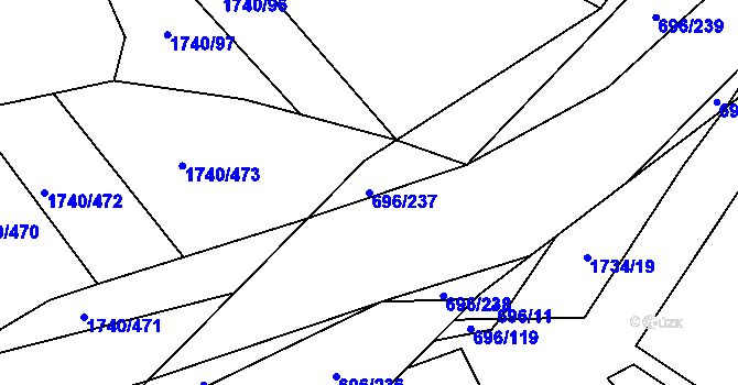 Parcela st. 696/237 v KÚ Slušovice, Katastrální mapa