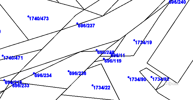 Parcela st. 696/238 v KÚ Slušovice, Katastrální mapa