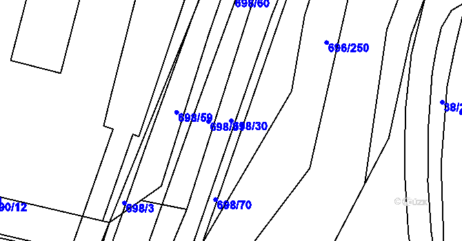 Parcela st. 698/30 v KÚ Slušovice, Katastrální mapa