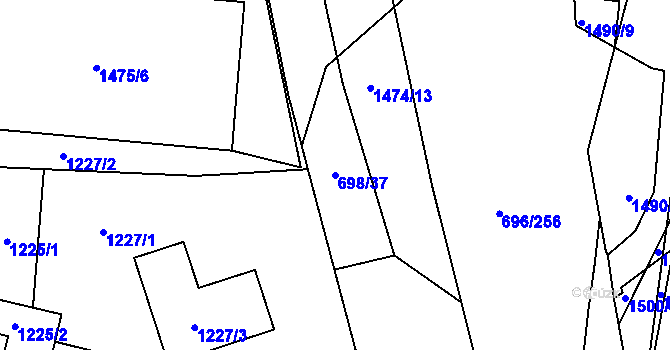 Parcela st. 698/37 v KÚ Slušovice, Katastrální mapa