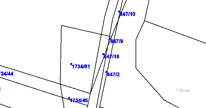 Parcela st. 847/18 v KÚ Slušovice, Katastrální mapa