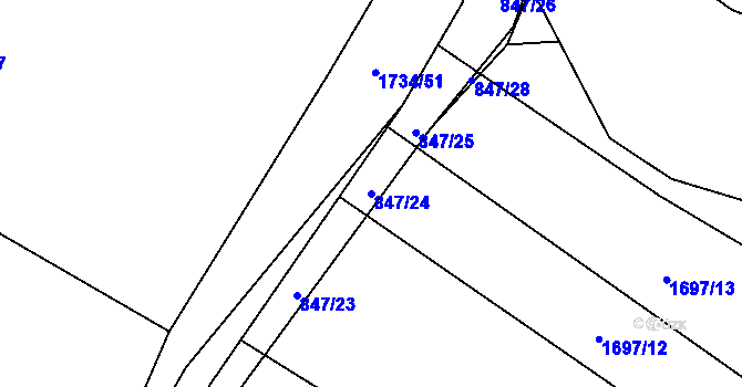 Parcela st. 847/24 v KÚ Slušovice, Katastrální mapa