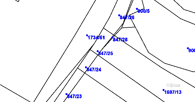 Parcela st. 847/25 v KÚ Slušovice, Katastrální mapa