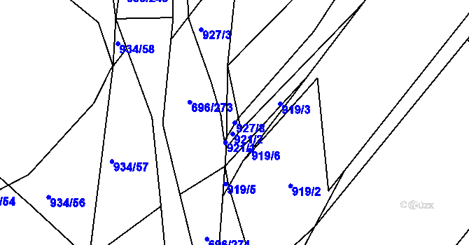 Parcela st. 927/8 v KÚ Slušovice, Katastrální mapa