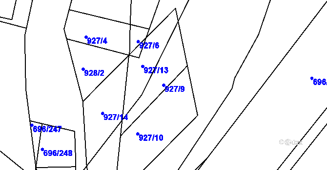 Parcela st. 927/9 v KÚ Slušovice, Katastrální mapa