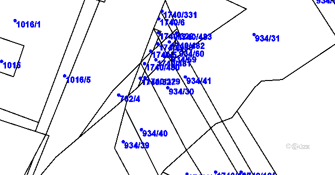 Parcela st. 934/30 v KÚ Slušovice, Katastrální mapa